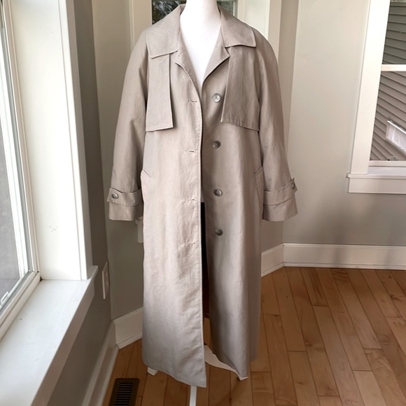 Vintage J&H Fashions Taupe Beige Full Length Trench Coat Wool Plaid Flannel - Picture 12 of 12